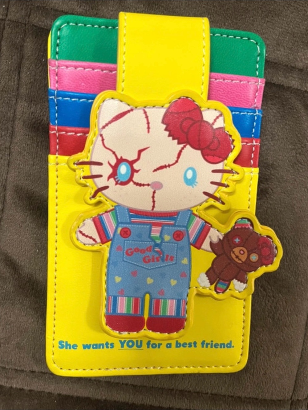 Hello Kitty Yellow Multi-Color Card Holder with Character Patch